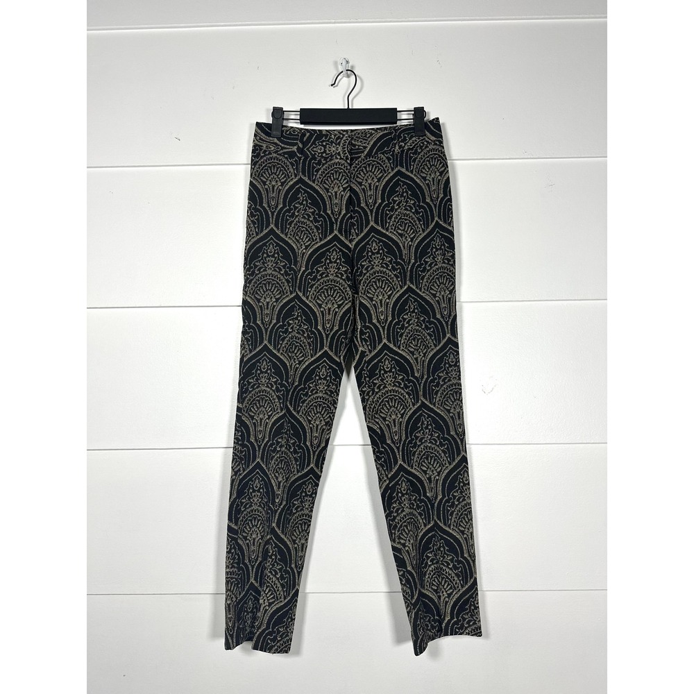 J.McLaughlin Grier cropped pants black‎ gold brocade stretch womens 0